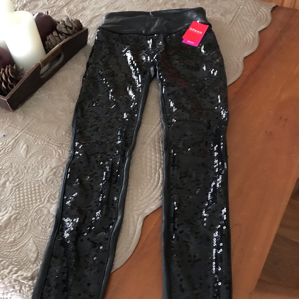 Spanx Faux Leather Sequin Leggings